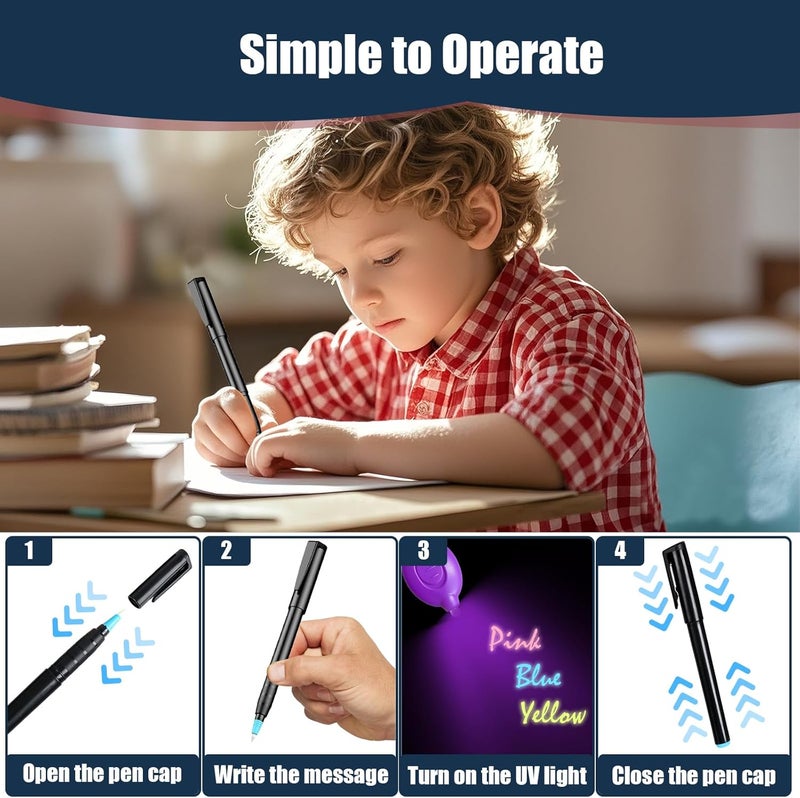 klumuke Invisible Ink Pens with UV Light, Magic Spy Pens with Mini UV LED Keychain Flashlights for Secret Messages, Disappearing Ink Pens with Black Light for Kids, Ideal for Parties and Gifts (6PCS) - Image 4